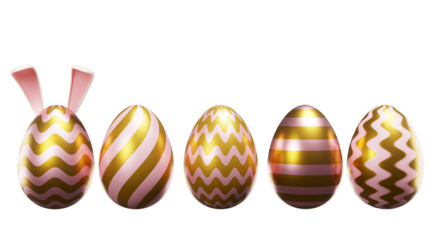 复活节闪亮的珍珠蛋排成一排，在白色的背景上排成一行。极简主义3d渲染图片下载