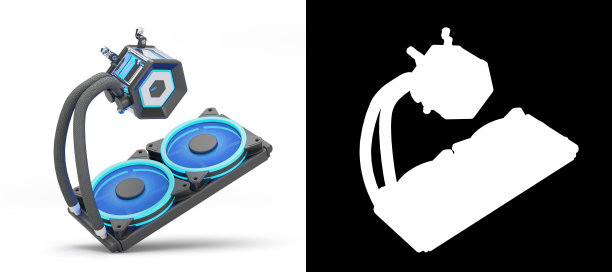 高性能桌面PC和冷却系统3d渲染在白色与alpha图片下载