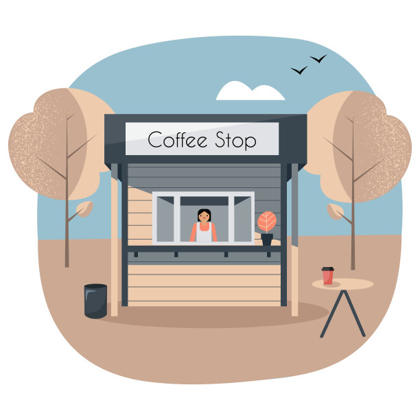 春天里可爱的小咖啡店的风景图片下载