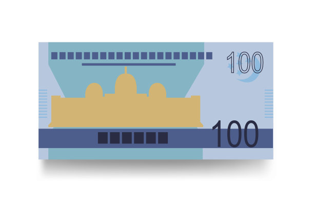 土库曼斯坦新马纳特矢量插图。土库曼货币套装钞票。纸币100公吨。平的风格。孤立在白色背景上。简单的最小设计。图片下载