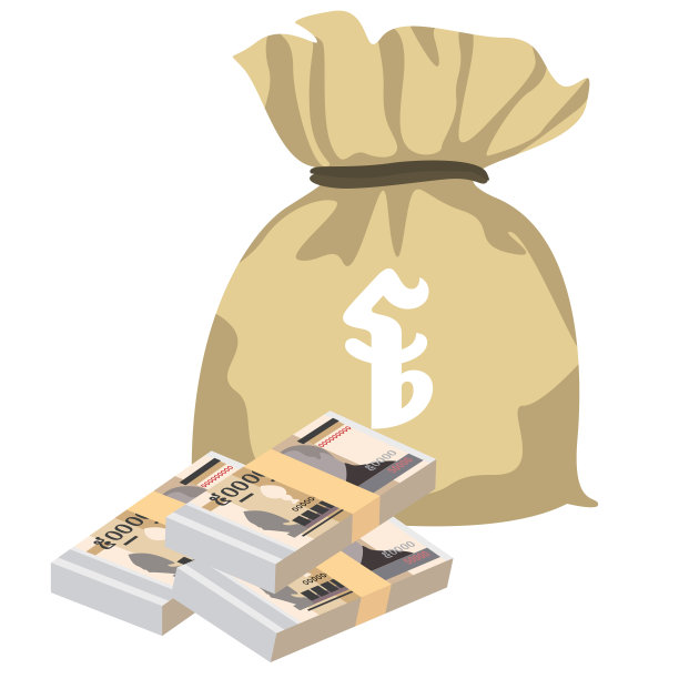 柬埔寨里尔矢量插图。柬埔寨货币套装捆绑钞票。钱袋50000克朗。平的风格。孤立在白色背景上。简单的最小设计。图片下载