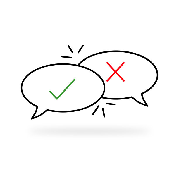 图标真假检查气球，调查决定，打勾语音泡泡，跳过，做或不做，不正确和正确的建议，细线符号。图片下载
