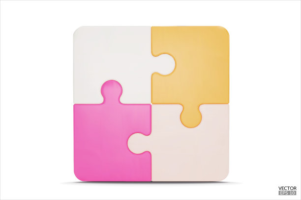 拼图块图标孤立在白色背景上。五彩拼图魔方，战略拼图商业，与教育。拼图，拼图，不完整的数据概念。三维矢量插图。图片下载