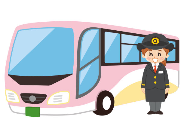 一个女司机和一辆大公共汽车。公共交通工具。图片下载