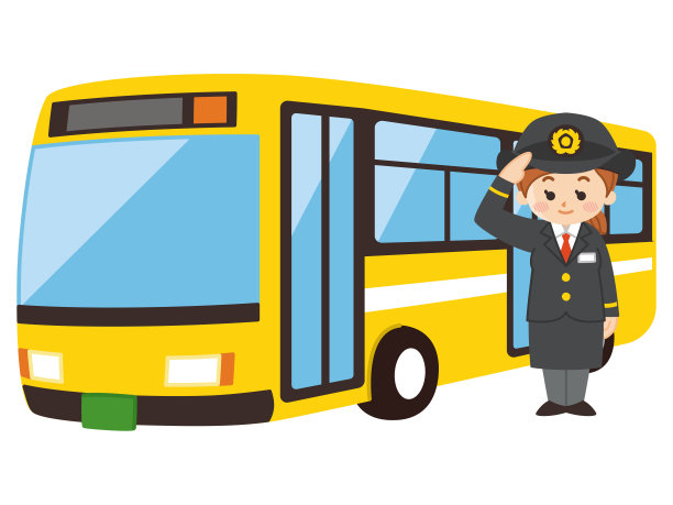 一名女司机和一辆固定路线的公交车。公共交通工具。图片下载