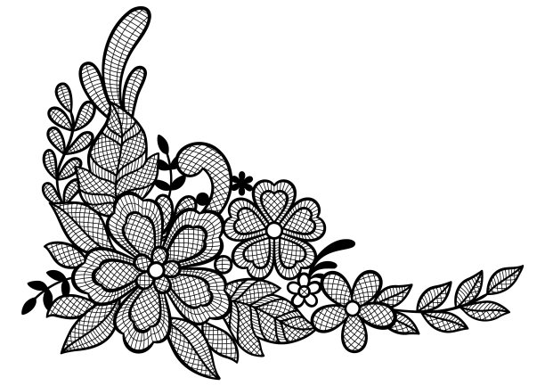 花边装饰元素与花和叶子图片下载