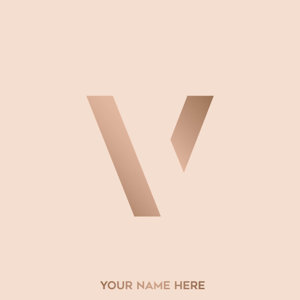 字母V标志。几何线条字体签名图标。闪亮的玫瑰金颜色最小大写字母。图片下载