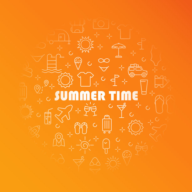 夏季图标圆形背景矢量设计。图片下载