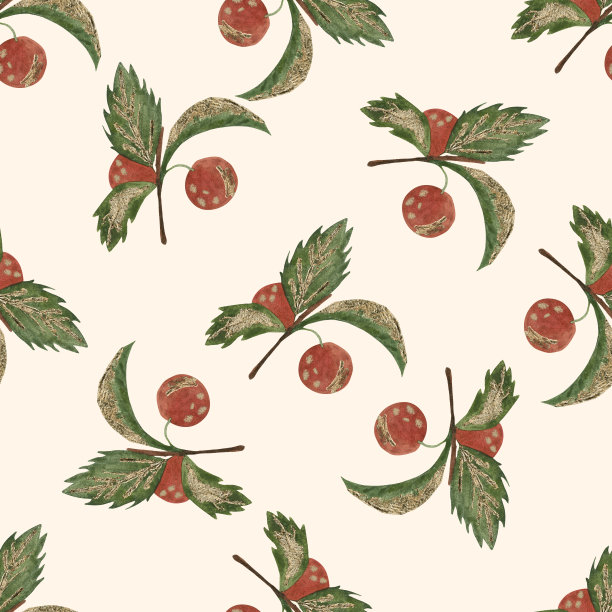 带橙色果实的小枝。无缝模式。水彩插图图片下载