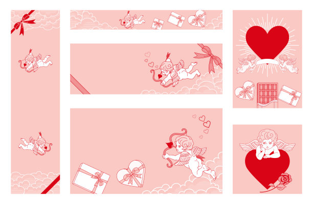 情人节设计布局集-红色底色，包括复制空间图片下载