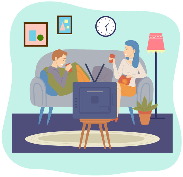 夫妻一起看家庭电影。人们在舒适的沙发上看电视电影，喝东西图片下载