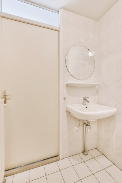 浴室门附近的水槽和镜子图片下载