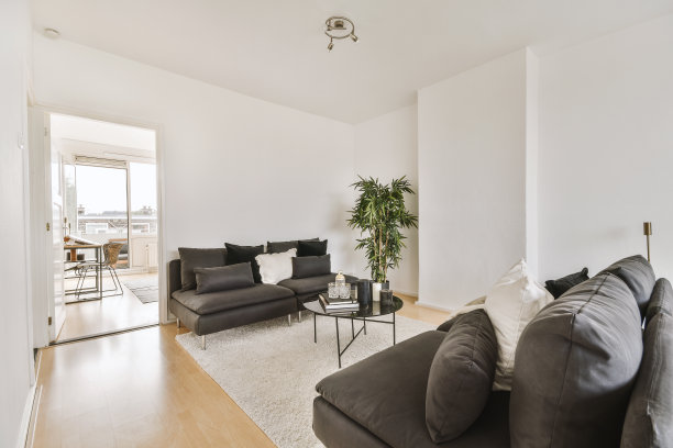 一室公寓室内与木制家具图片下载