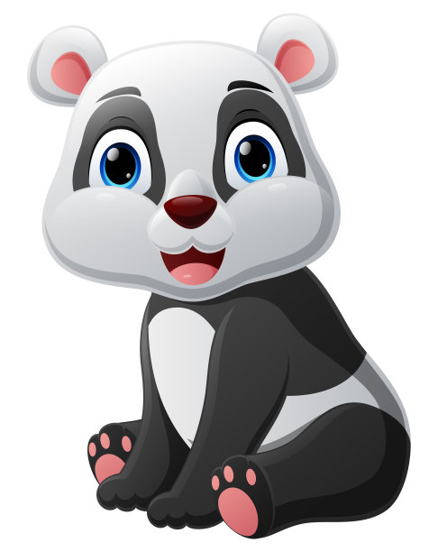 白色背景可爱的熊猫宝宝卡通图片下载