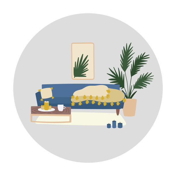 矢量平面插图与客厅内部图片下载