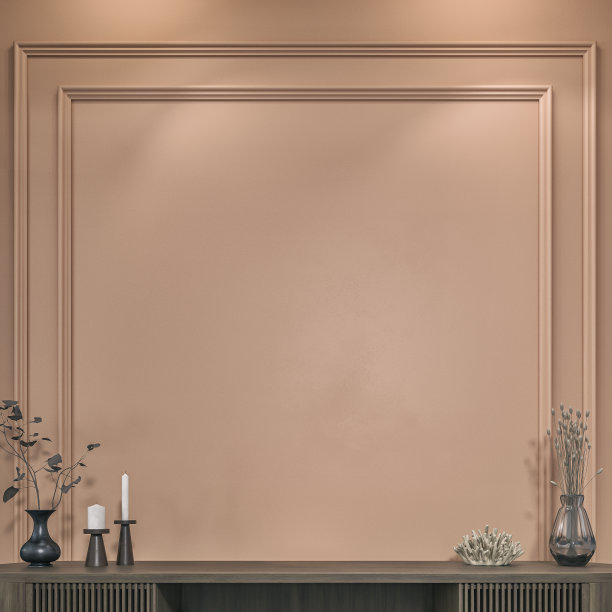 空经典优雅的内饰与杏色/淡粉色法式古色古香的墙壁背景，装饰，和复制空间图片下载