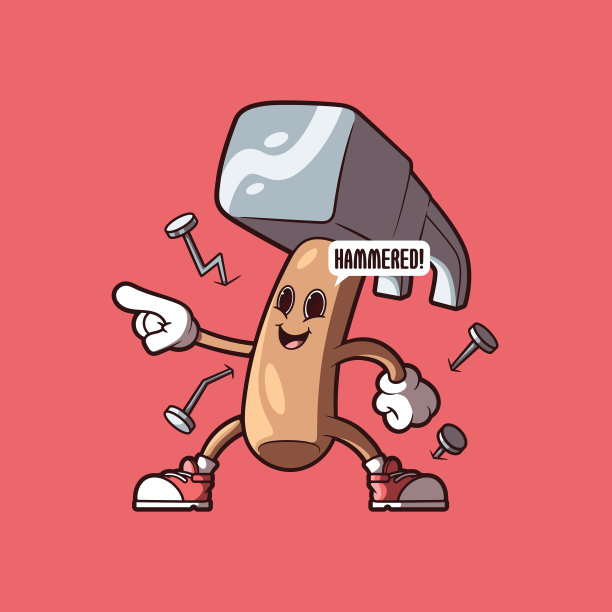 锤子字符锤一些钉子矢量插图。图片下载