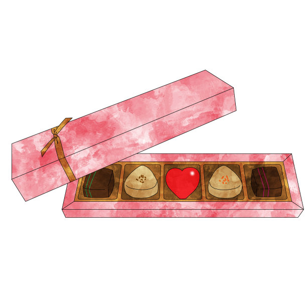 水彩画的情人节巧克力在一个可爱的盒子图片下载