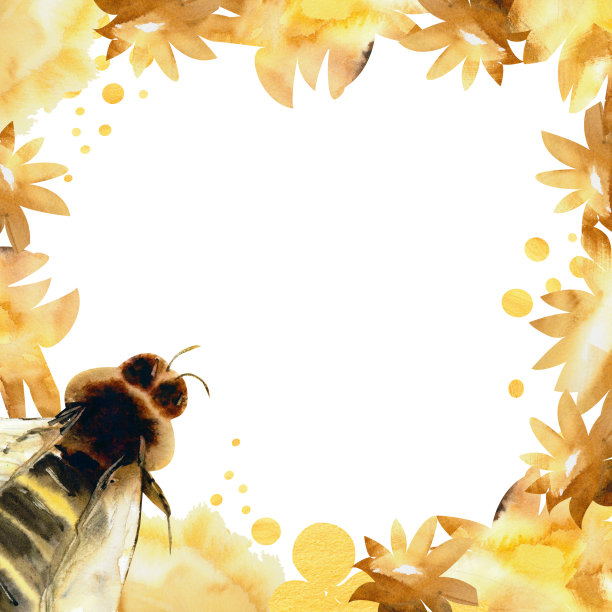 水彩手绘框花和蜜蜂。图片下载