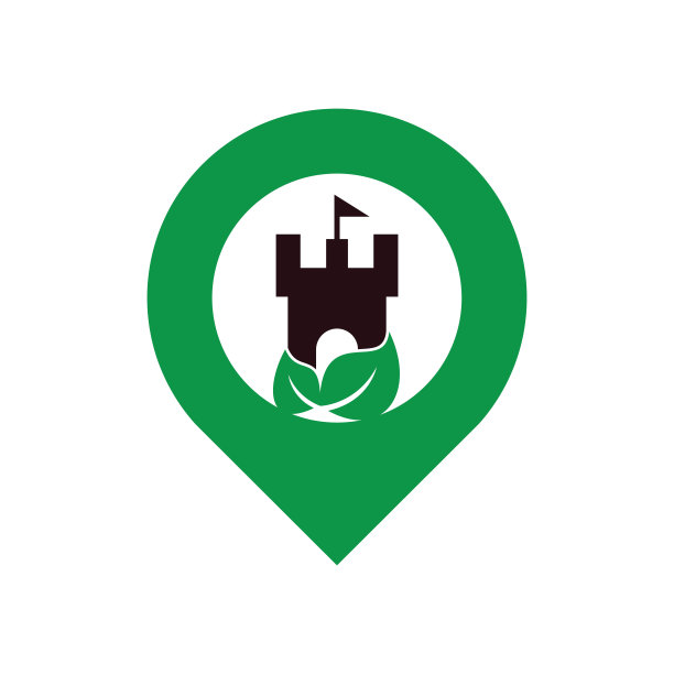 带叶子和gps图标矢量的城堡。图片下载