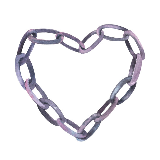 水彩插图手绘灰色心形链，水手孤立在白色上。剪贴艺术元素写实风格的织物纺织，明信片，设计，横幅，海报。图片下载