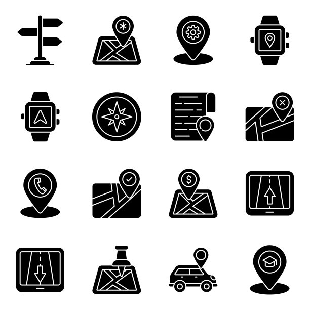 地图与方向实心图标包图片下载