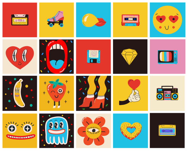 一套补丁的情人节孤立的背景。复古风格的有趣徽章。矢量图片的心脏，嘴唇，礼物和其他图片下载