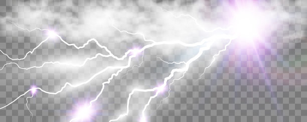 矢量图像的现实闪电。闪电在透明的背景上。图片下载