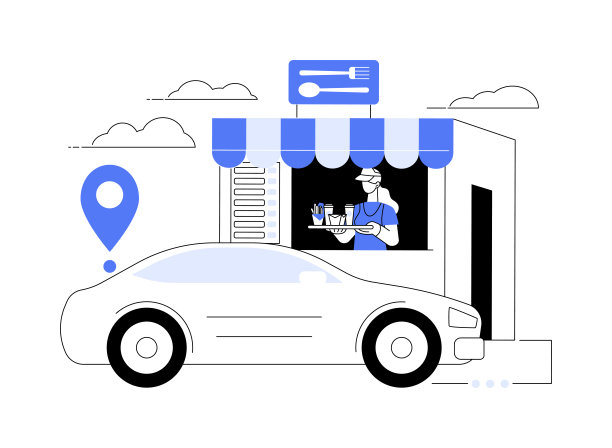 汽车餐厅抽象概念矢量插图。图片下载