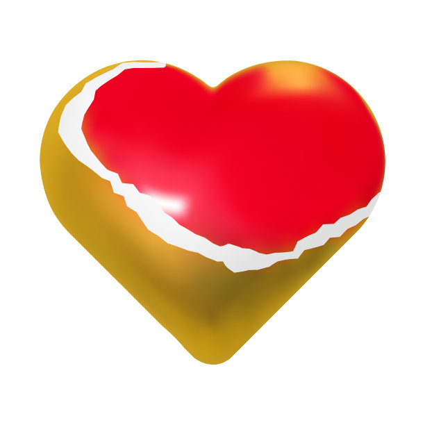 包裹的心。3d撕裂的金色礼品纸上的红色气球形状。爱情礼物图标为圣瓦伦丁，母亲，父亲节矢量元素在白色图片下载