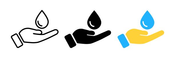 手握水滴线图标，轮廓矢量符号，线性风格象形孤立于白色。符号，标志说明。每股收益10图片下载