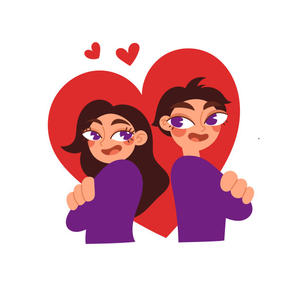 相爱的人。矢量卡通平面描绘了多样的卡通青年在幸福、在爱情和爱情中。依恋，感情，吸引。孤立在一个大心脏的背景下。图片下载