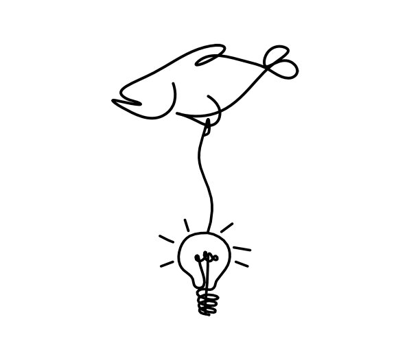 白色线条画鱼和灯泡的剪影图片下载