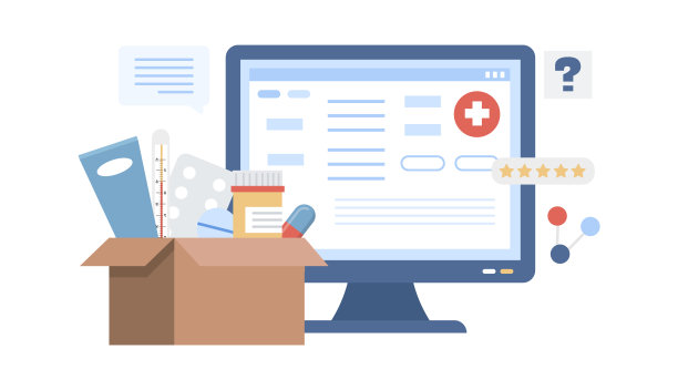 网上药店平面图标通过电脑网上购物购买药品图片下载