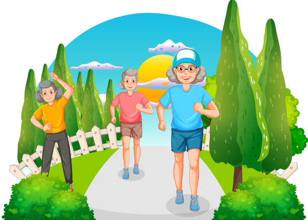 老夫妇在公园慢跑图片下载