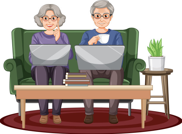 老夫妇在家里使用笔记本电脑图片下载