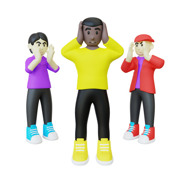 黑人被恶霸喊的3d插图。被欺负的黑人闭上耳朵3d渲染图片下载