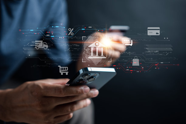 接入支付在线支付概念。人手使用智能手机，银行和网上购物通过银行移动应用程序，电子交易和金融技术，电子商务交付在线支付。图片下载