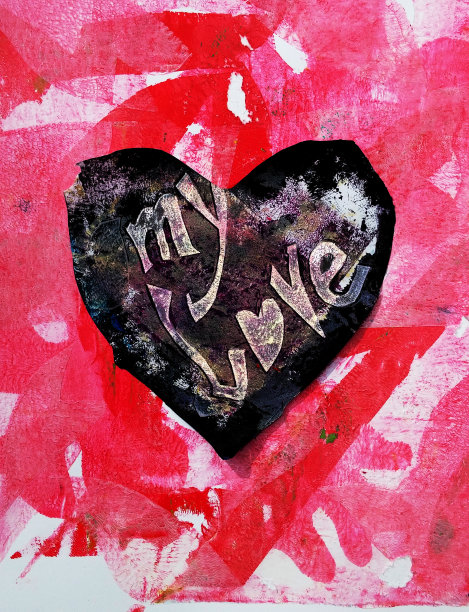 粉色图画上的黑色心形图片下载