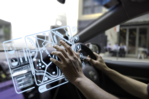 未来汽车和图形用户界面(GUI)。智能汽车。连接汽车。物联网。抬头显示(HUD)。图片下载