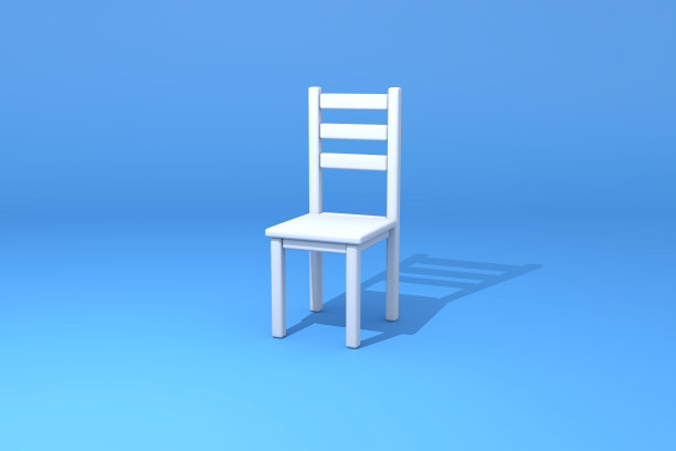 现代白色椅子站在空的蓝色房间内3d渲染插图与复制空间。极简主义的设计。孤独，孤独就空白处的概念图片下载