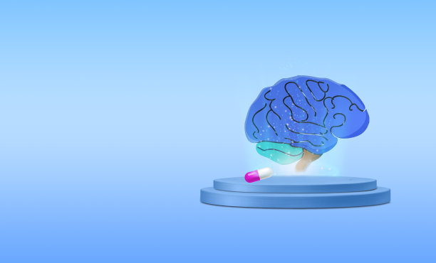 医生和护士观察和讨论人脑，科学和医学概念，未来医学，3D人脑图片下载