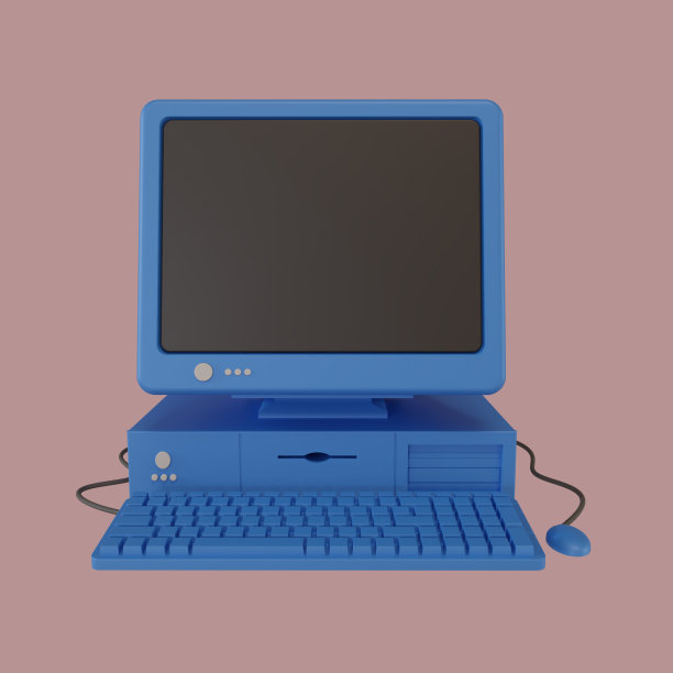 蓝色老式个人电脑复古风格。3d渲染插图。粉色背景隔离图片下载