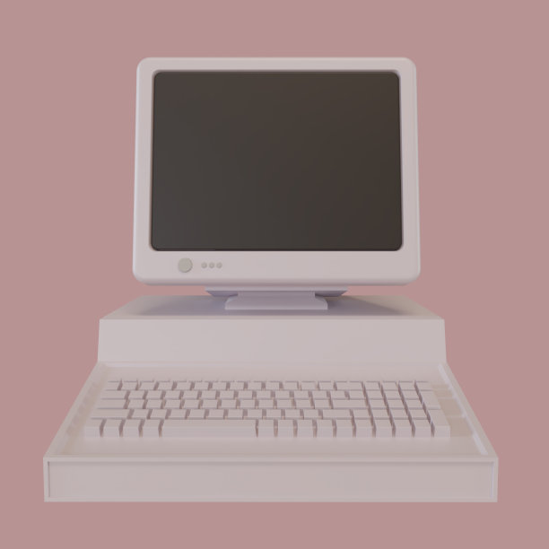 白色老式个人电脑复古风格。3d渲染插图。粉色背景隔离图片下载