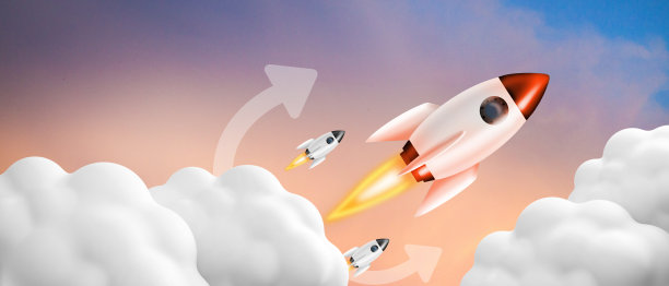 以Sky为背景，以业务开发为目标和成功概念启动。金融，创新，模板，复制空间，数字，横幅，网站-3d渲染图片下载