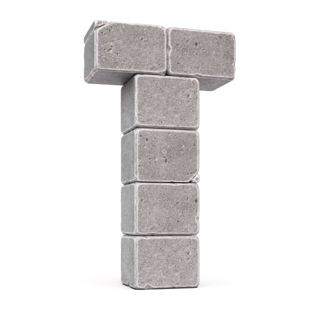 石头字体，用石块制作的字母3d渲染，字母T图片下载