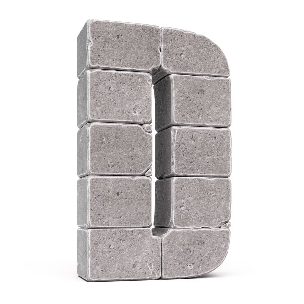 石头字体，用石块制作的字母3d渲染，字母D图片下载