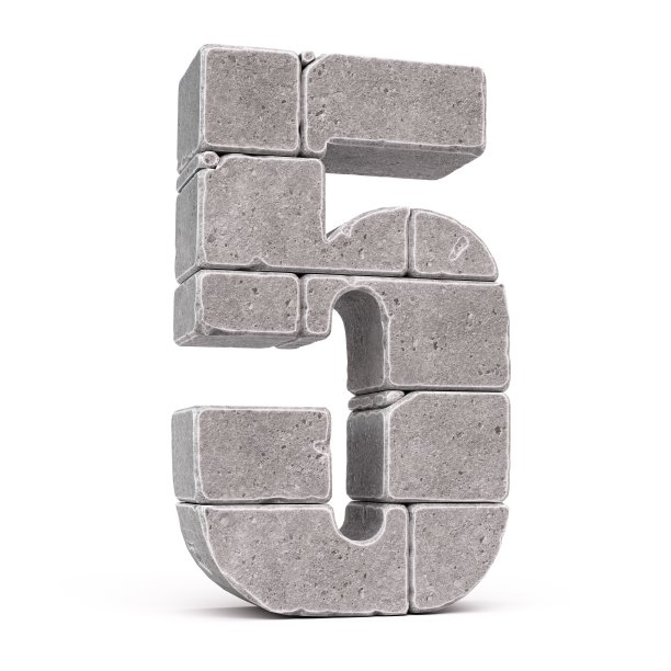 石头字体，字母制成的石头块3d渲染，数字5图片下载