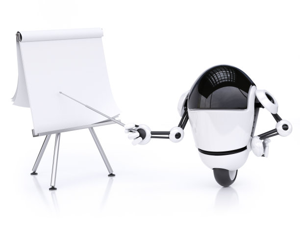 演示板上的小机器人指向3d渲染图片下载