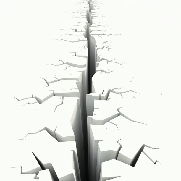 地震地面裂缝的白色背景三维渲染图片下载